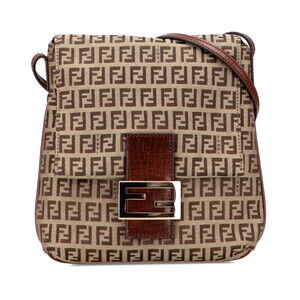 Fendi Zucchino Shoulder Bag Brown Canvas Leather